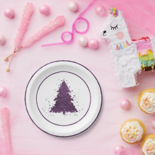 Moody Christmas Tree   Deep Plum Purple Splatter Paper Plate