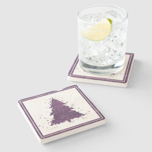 Moody Christmas Tree Deep Plum Purple Splatter Stone Coaster