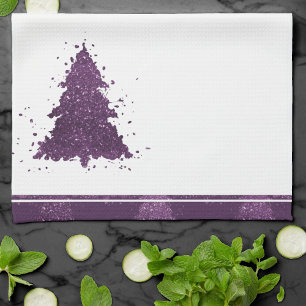 Moody Christmas Tree   Deep Plum Purple Splatter Tea Towel
