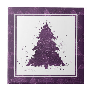 Moody Christmas Tree   Deep Plum Purple Splatter Tile