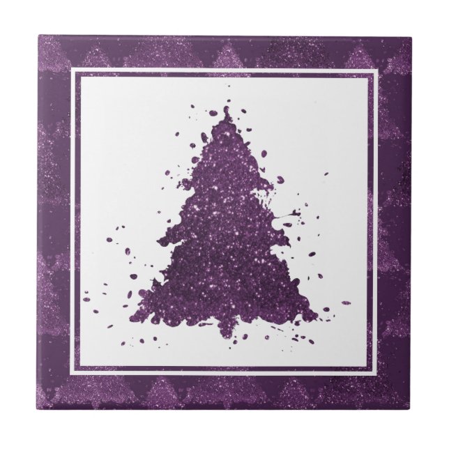 Moody Christmas Tree | Deep Plum Purple Splatter Tile (Front)