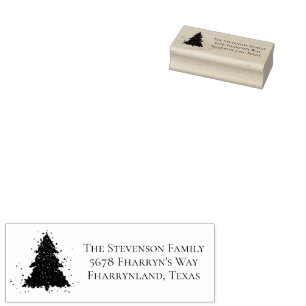 Moody Christmas Tree   Onyx Black Charcoal Address Rubber Stamp