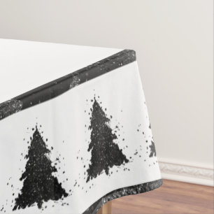 Moody Christmas Tree   Onyx Silvery Black Splatter Tablecloth