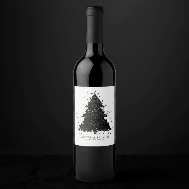 Moody Christmas Tree | Onyx Silvery Black Splatter Wine Label (Creator Uploaded)