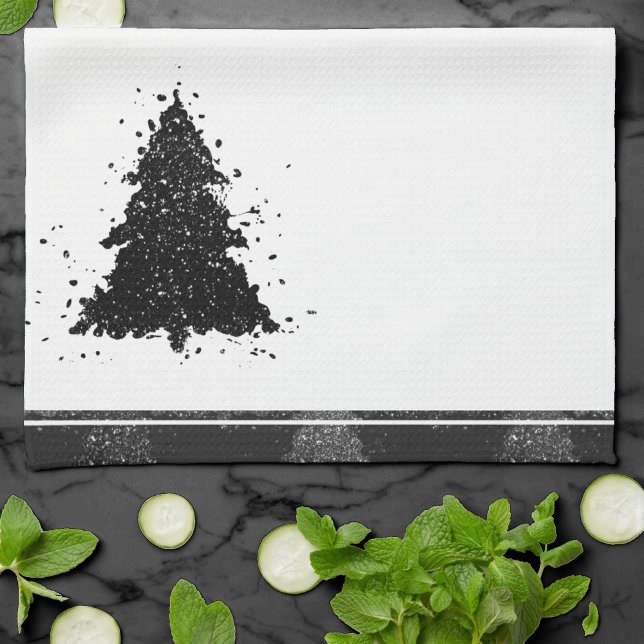 Moody Christmas Tree | Onyx Silvery Black Tree Tea Towel (Creator Uploaded)