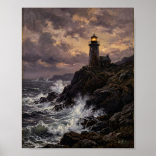 Moody Coastal Lighthouse Beacon Seascape I Poster