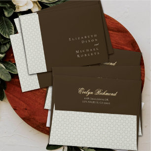 Moody Coffee Arabesque Boho Script Wedding Envelope
