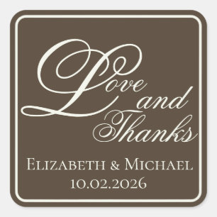 Moody Coffee Modern "Love and Thanks" Square Sticker