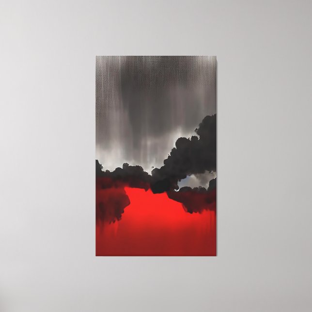 Moody Contemporary Painting Black Grey Red Art Canvas Print (Front)