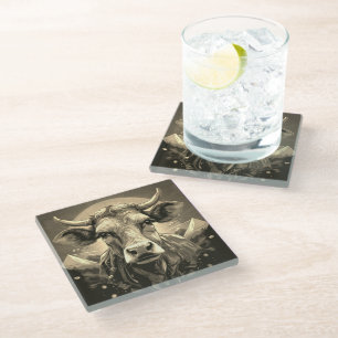 Moody cow glass coaster