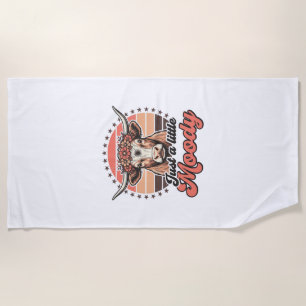 Moody Cow Retro Sunset Vintage Engraving Design_1 Beach Towel