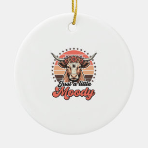 Moody Cow Retro Sunset Vintage Engraving Design_1 Ceramic Tree Decoration