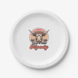 Moody Cow Retro Sunset Vintage Engraving Design_1 Paper Plate