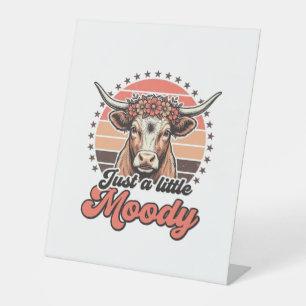 Moody Cow Retro Sunset Vintage Engraving Design_1 Pedestal Sign