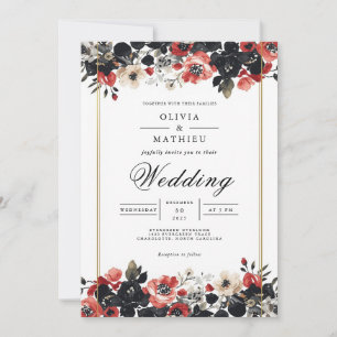 Moody Crimson Floral Romance Wedding Invitation