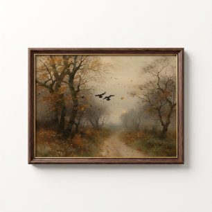 Moody Crows Autumn Path Vintage Forest Poster