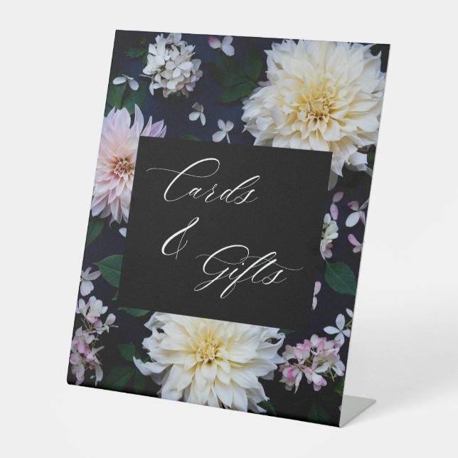 Moody Dahlia Floral Cards and Gifts Pedestal Sign (Front)