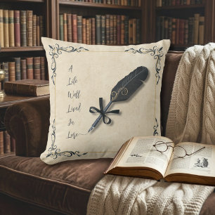 Moody Dark Academia Vintage Book Style Reading Cushion