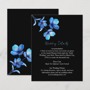 Moody Dark Black and Blue Floral Wedding Details Enclosure Card