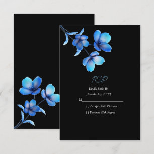Moody Dark Blue Floral Elopement Wedding RSVP Card