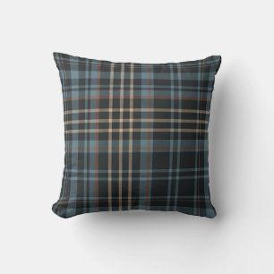 Moody Dark Blue Plaid Cushion