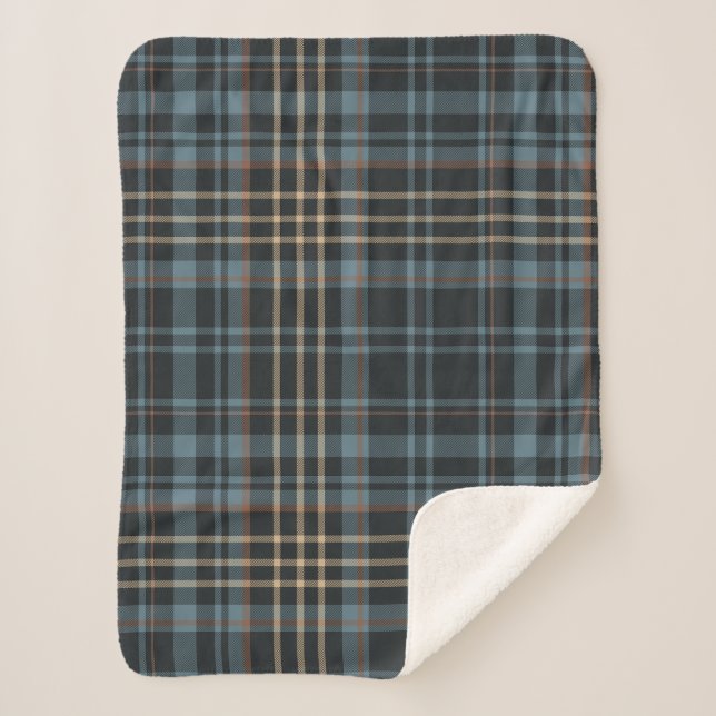 Moody Dark Blue Plaid Sherpa Blanket (Front)
