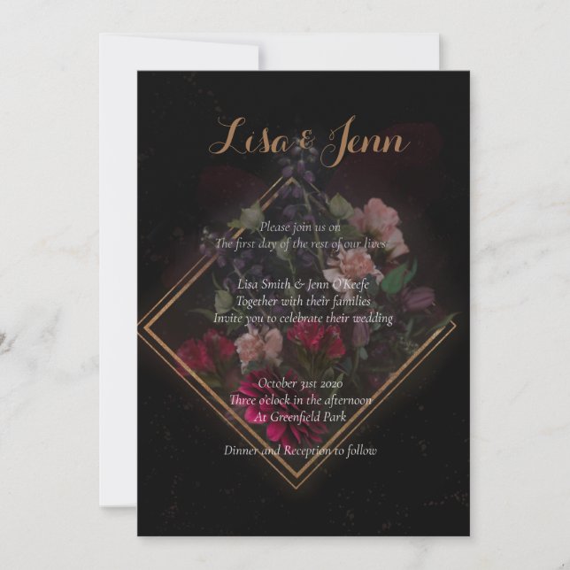 Moody Dark Boquet Wedding Invitations (Front)