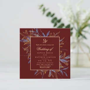 Moody Dark Burgundy Floral Wedding Invitation