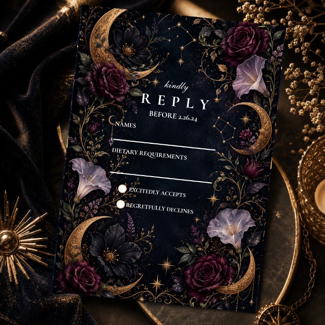 Moody Dark Celestial Wedding RSVP Card (Creator Uploaded)
