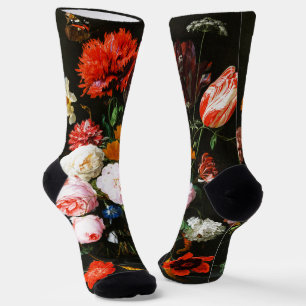 Moody Dark Floral Botanical Fine Art Print Socks