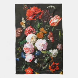 Moody Dark Floral Botanical Fine Art Print Tea Towel