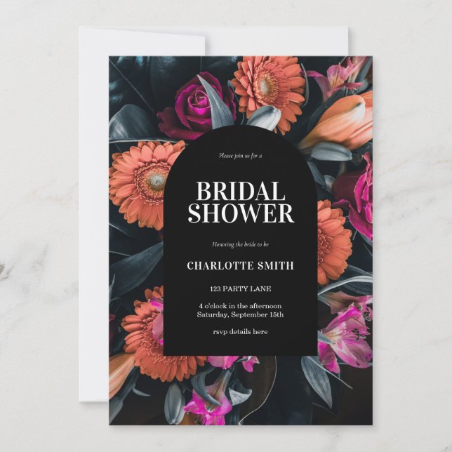 Moody Dark Floral Bridal Shower Invitation (Front)
