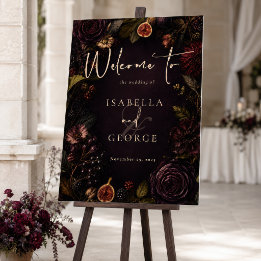 Moody Dark Floral Burgundy Wedding Welcome