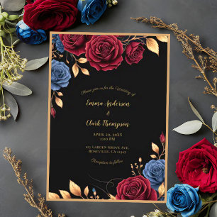 Moody Dark Floral Gold Elegant Wedding Invitation
