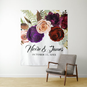 Moody Dark Floral Greenery Bold Wedding Backdrop Tapestry