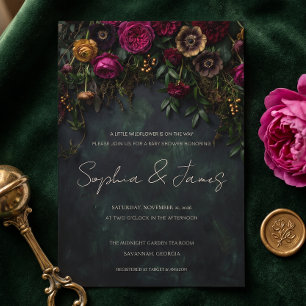 Moody Dark Floral Midnight Garden Baby Shower Invi Invitation