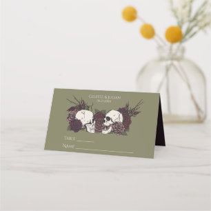 Moody Dark Floral Olive Green Wedding Place Card