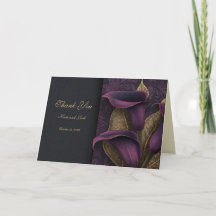 Moody Dark Floral Violet Gold Wedding Thank You