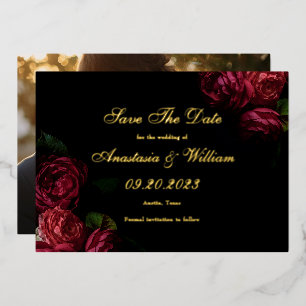 Moody Dark Floral Wedding Save The Date Photo