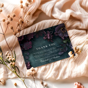 Moody Dark Floral Wedding Thank You Card