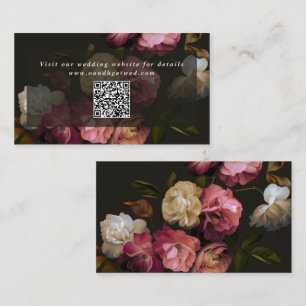 Moody Dark Floral Wedding Website QR Code Enclosure Card