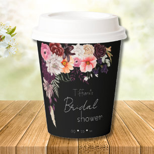 Moody Dark Flowers & Greenery Bridal Shower Paper Cups