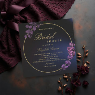 Moody Dark Gold Blue Purple Romantic Bridal Shower Invitation