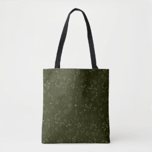 Moody Dark Green Ditsy Botanical Pattern Tote Bag