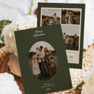 Moody Dark Green Family Photo Christmas Cards