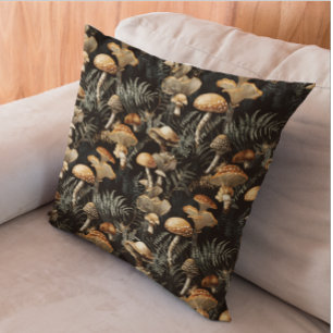 Moody Dark Mushroom Forest Goblincore Cushion