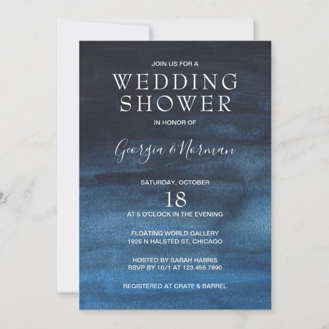 Moody Dark Navy Blue Couples Wedding Shower Invitation (Front)
