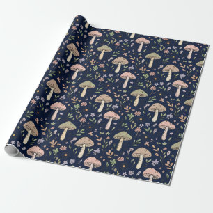 Moody Dark Navy Fungi Seamless Pattern Wrapping Paper