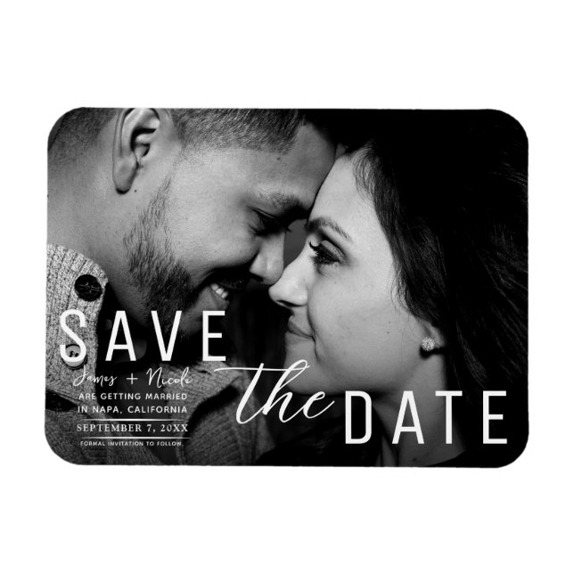 Moody Dark Overlay Photo Save the Date Wedding Magnet (Horizontal)