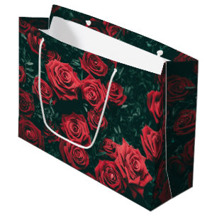 Moody Dark Red Roses Floral Pattern Background Large Gift Bag